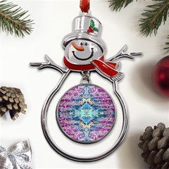 Magenta On Cobalt Arabesque Metal Snowman Ornament by kaleidomarblingart