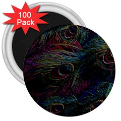 Peacock Feather Paradise 3  Magnets (100 Pack) by Cendanart