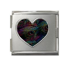 Peacock Feather Paradise Mega Link Heart Italian Charm (18mm) by Cendanart