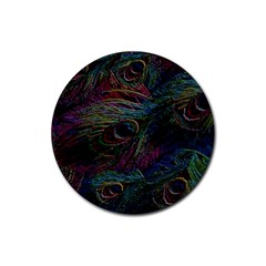 Peacock Feather Paradise Rubber Coaster (round) by Cendanart