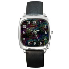 Peacock Feather Paradise Square Metal Watch by Cendanart