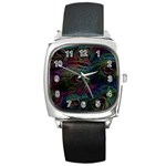 Peacock Feather Paradise Square Metal Watch Front