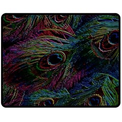 Peacock Feather Paradise Fleece Blanket (medium) by Cendanart