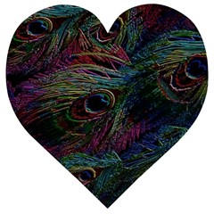 Peacock Feather Paradise Wooden Puzzle Heart by Cendanart