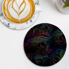 Peacock Feather Paradise Uv Print Round Tile Coaster by Cendanart