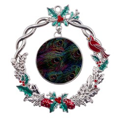 Peacock Feather Paradise Metal X mas Wreath Holly Leaf Ornament by Cendanart