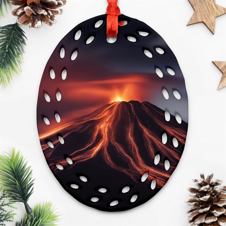 Volcanic Eruption Oval Filigree Ornament (Two Sides)