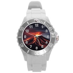 Volcanic Eruption Round Plastic Sport Watch (l) by Proyonanggan