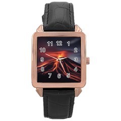 Volcanic Eruption Rose Gold Leather Watch  by Proyonanggan