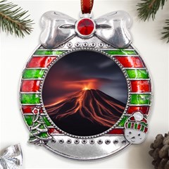 Volcanic Eruption Metal X mas Ribbon With Red Crystal Round Ornament by Proyonanggan