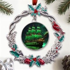 Ship Sailing Metal X mas Wreath Holly Leaf Ornament by Proyonanggan