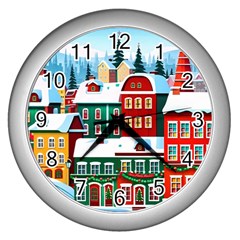 Christmas Background Design House Wall Clock (silver) by Proyonanggan