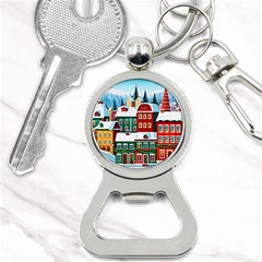 Christmas Background Design House Bottle Opener Key Chain by Proyonanggan