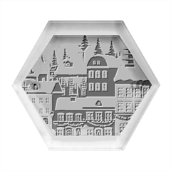 Christmas Background Design House Hexagon Wood Jewelry Box by Proyonanggan