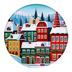 Christmas Background Design House Round Glass Fridge Magnet (4 Pack) by Proyonanggan