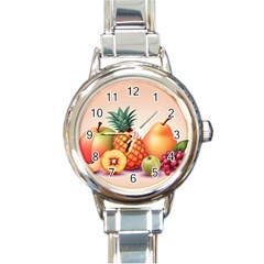 Fruit Pattern Apple Abstract Food Round Italian Charm Watch