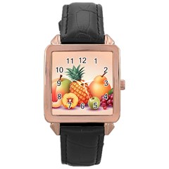 Fruit Pattern Apple Abstract Food Rose Gold Leather Watch 