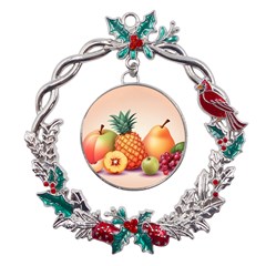 Fruit Pattern Apple Abstract Food Metal X mas Wreath Holly Leaf Ornament by Proyonanggan