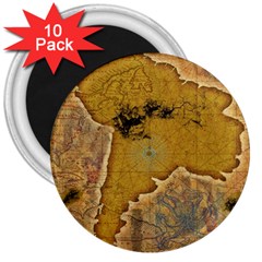 Vintage Map Of The World Continent 3  Magnets (10 Pack)  by Proyonanggan