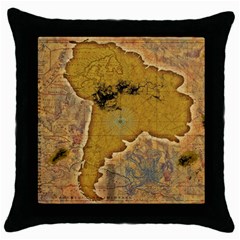 Vintage Map Of The World Continent Throw Pillow Case (black) by Proyonanggan