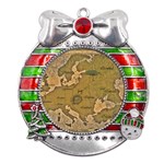 Map Geography Travel Global Metal X Mas Ribbon With Red Crystal Round Ornament Front