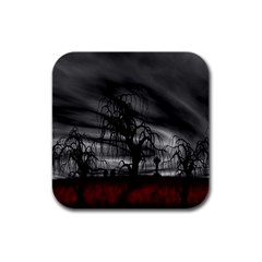 Grave Yard Dark Fantasy Trees Rubber Square Coaster (4 Pack) by Cemarart