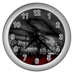 Grave Yard Dark Fantasy Trees Wall Clock (Silver)