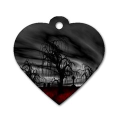 Grave Yard Dark Fantasy Trees Dog Tag Heart (one Side) by Cemarart