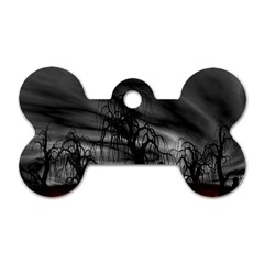 Grave Yard Dark Fantasy Trees Dog Tag Bone (Two Sides)