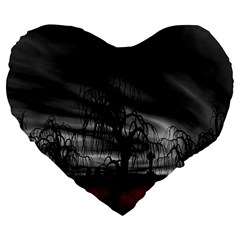 Grave Yard Dark Fantasy Trees Large 19  Premium Flano Heart Shape Cushions by Cemarart