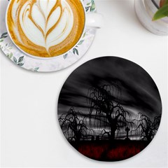 Grave Yard Dark Fantasy Trees Uv Print Round Tile Coaster by Cemarart