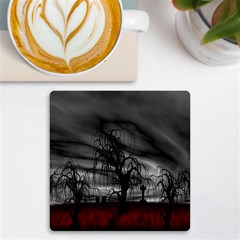 Grave Yard Dark Fantasy Trees Uv Print Square Tile Coaster  by Cemarart