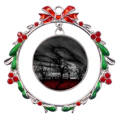 Grave Yard Dark Fantasy Trees Metal X mas Wreath Ribbon Ornament by Cemarart