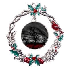 Grave Yard Dark Fantasy Trees Metal X mas Wreath Holly Leaf Ornament by Cemarart