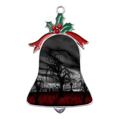 Grave Yard Dark Fantasy Trees Metal Holly Leaf Bell Ornament by Cemarart