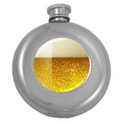 Light Beer Texture Foam Drink In A Glass Round Hip Flask (5 Oz) by Cemarart