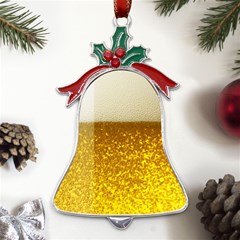 Light Beer Texture Foam Drink In A Glass Metal Holly Leaf Bell Ornament by Cemarart