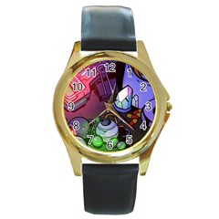 Graffiti Corazones Kingdom Saga Super Round Gold Metal Watch by Cemarart