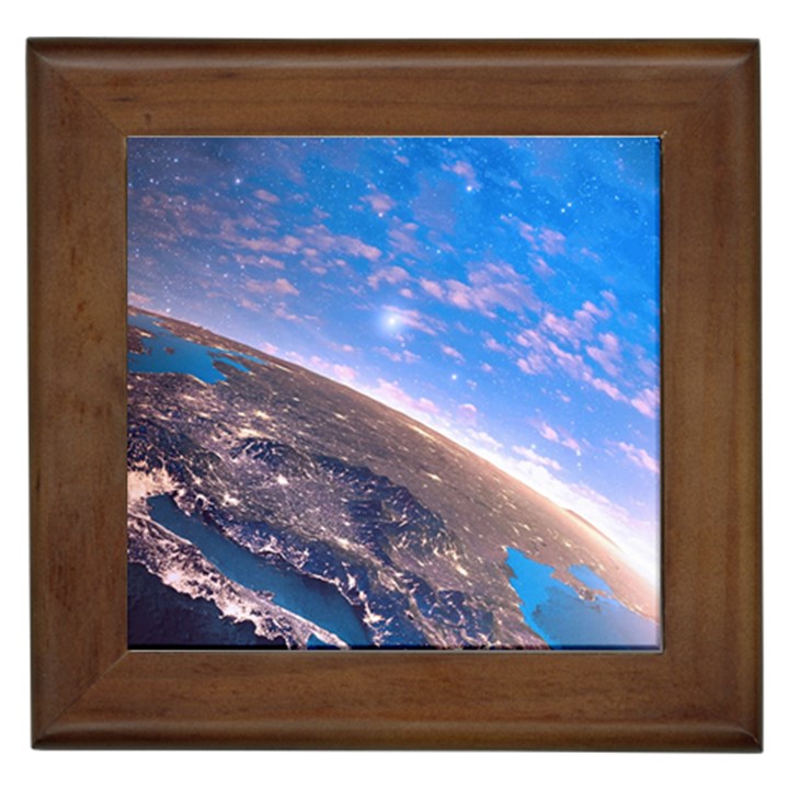 Earth Blue Galaxy Sky Space Framed Tile