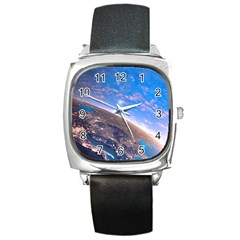 Earth Blue Galaxy Sky Space Square Metal Watch by Cemarart