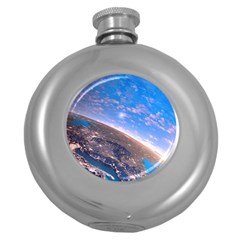 Earth Blue Galaxy Sky Space Round Hip Flask (5 Oz) by Cemarart