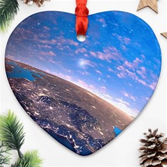 Earth Blue Galaxy Sky Space Heart Ornament (two Sides) by Cemarart