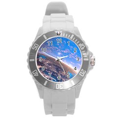 Earth Blue Galaxy Sky Space Round Plastic Sport Watch (l) by Cemarart