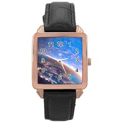 Earth Blue Galaxy Sky Space Rose Gold Leather Watch  by Cemarart