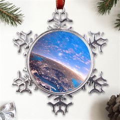 Earth Blue Galaxy Sky Space Metal Large Snowflake Ornament by Cemarart