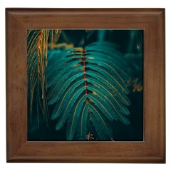 Dark Green Leaves Leaf Framed Tile by Cemarart