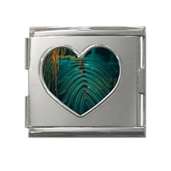 Dark Green Leaves Leaf Mega Link Heart Italian Charm (18mm) by Cemarart