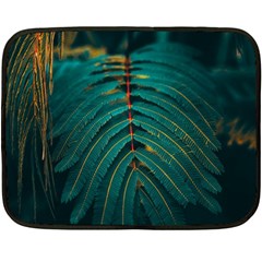 Dark Green Leaves Leaf Fleece Blanket (mini) by Cemarart