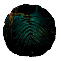 Dark Green Leaves Leaf Large 18  Premium Round Cushions by Cemarart