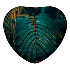 Dark Green Leaves Leaf Heart Glass Fridge Magnet (4 Pack) by Cemarart